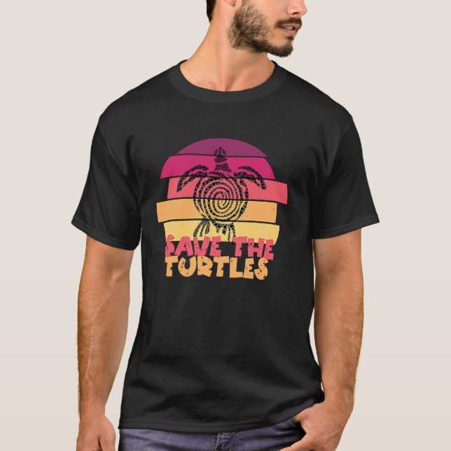 Save The Turtles Retro Style Sea Turtle  Animal Ri T-Shirt (Front)