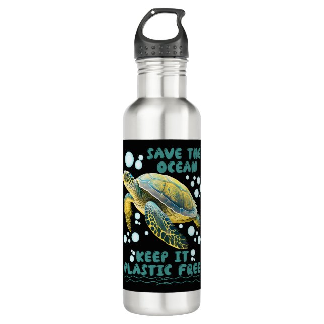 Save the Turtles Save the Ocean protect species    710 Ml Water Bottle (Front)
