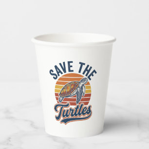 Save The Turtles Vintage Sea Turtle T-Shirt Design Paper Cups