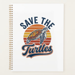 Save The Turtles Vintage Sea Turtle T-Shirt Design Planner