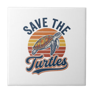 Save The Turtles Vintage Sea Turtle T-Shirt Design Tile
