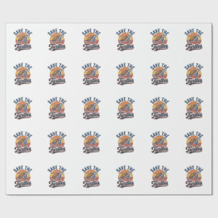 Save The Turtles Vintage Sea Turtle T-Shirt Design Wrapping Paper