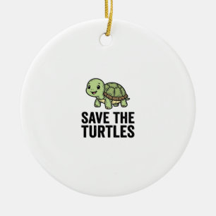 Save The Turtles Vintage Turtle Conservation Shirt Ceramic Tree Decoration
