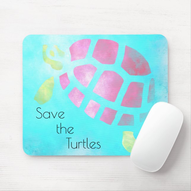 Save the Turtles Watercolor Mouse Mat (With Mouse)