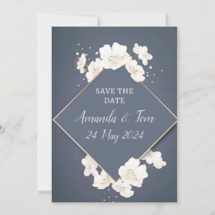 SAVE THE WEDDING DATE - blue with white blossom