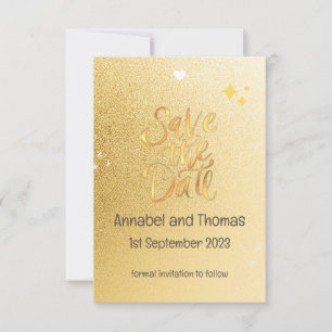 SAVE THE WEDDING DATE - sparkly gold. Editable