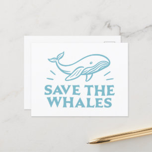 Save the whales cute retro aesthetic postcard