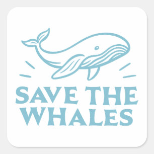 Save the whales cute retro aesthetic square sticker