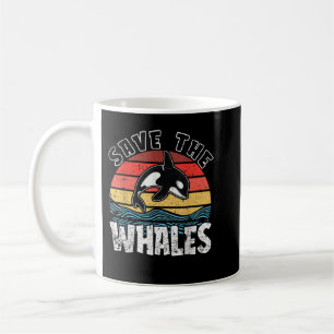 Save The Whales Retro Wintage Orca and Killer Whal Coffee Mug