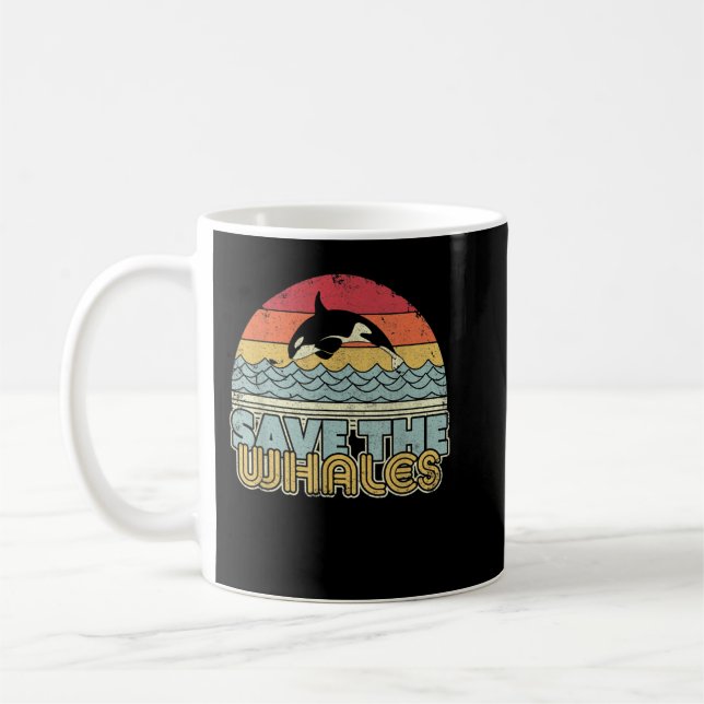 Save The Whales Shirt Retro Style Orca, Killer Wha Coffee Mug (Left)