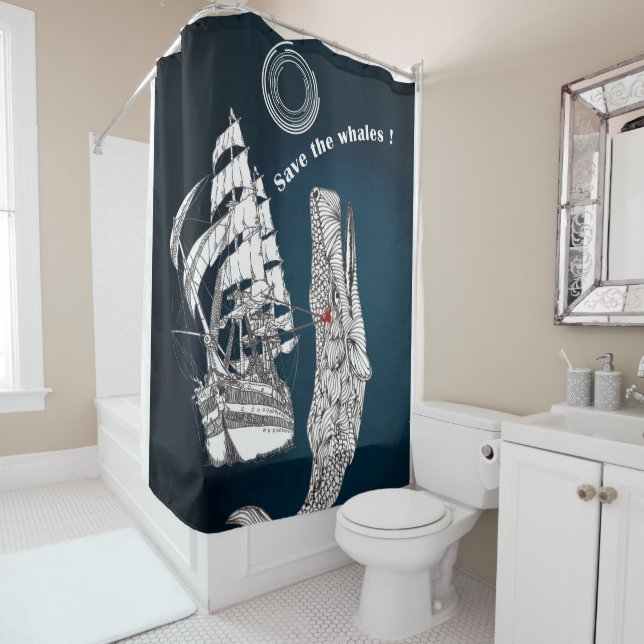 Save the whales shower curtain (In Situ)