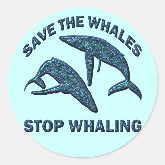 SAVE THE WHALES STOP WHALING CLASSIC ROUND STICKER (Front)