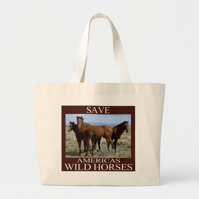 Save the Wild Horses Large Tote Bag (Front)
