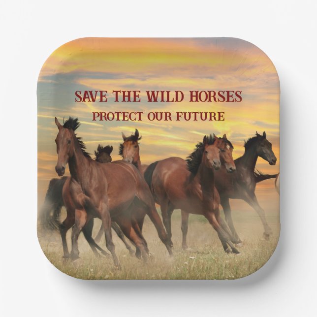 Save The Wild Horses Paper Plate (Front)