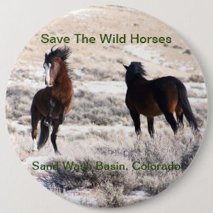 Save The Wild Horses, Sand Wash Basin, Colorado 6 Cm Round Badge