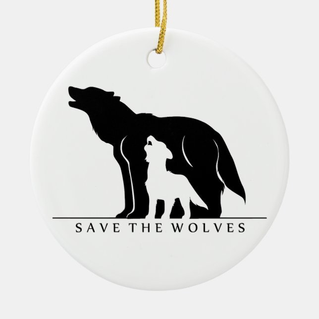 Save the Wolves (white ver.) Ceramic Tree Decoration (Front)