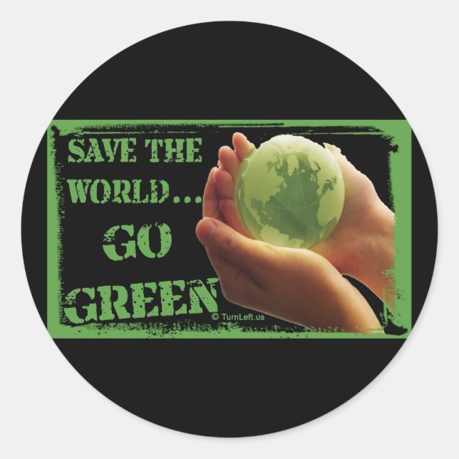 SAVE THE WORLD GO GREEN CLASSIC ROUND STICKER (Front)
