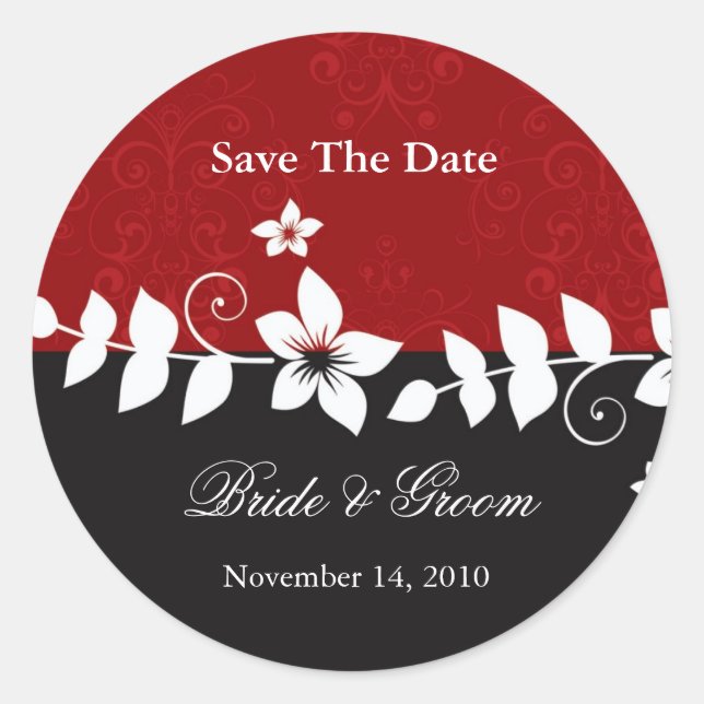 Save thedate -red black floral sticker (Front)