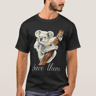 Save Them Cute Koala Bear And Baby Realistic Water T-Shirt