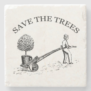 Save Trees Vintage Illustration Marble Coaster 2