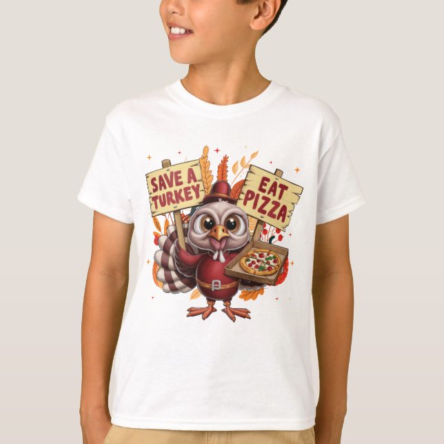Save Turkey Eat Pizza Funny Thanksgiving Gift T-Shirt (Front)