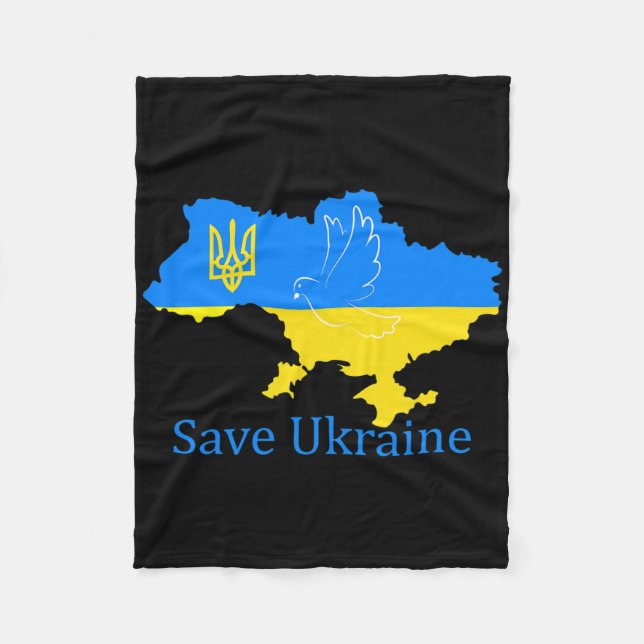 Save Ukraine Support Dove Peace Ukrainian Map Coat Fleece Blanket (Front)