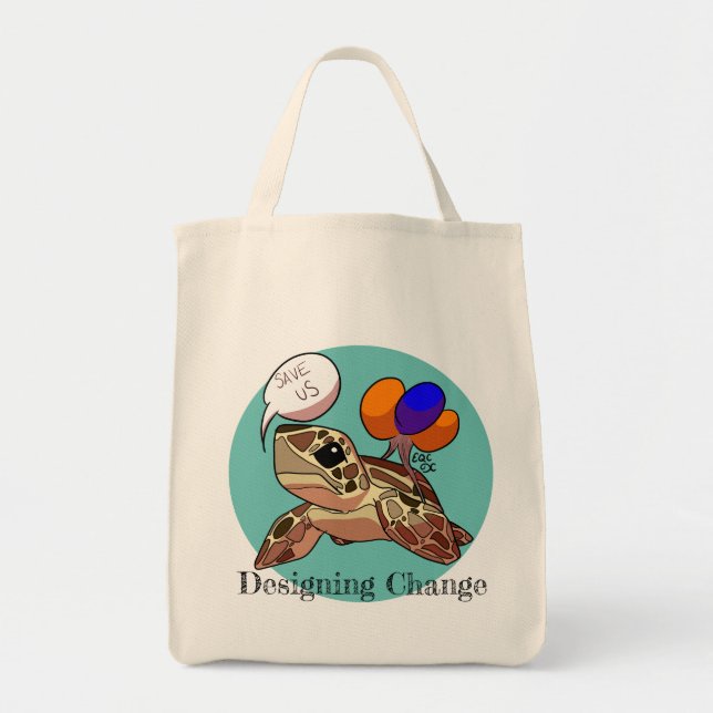 "Save Us" Sea Turtle Tote Bag (Front)