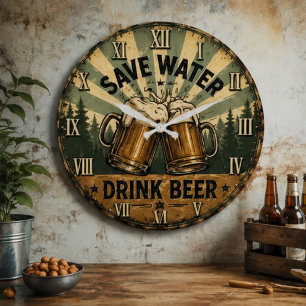 Save Water Drink Beer Funny Large Clock