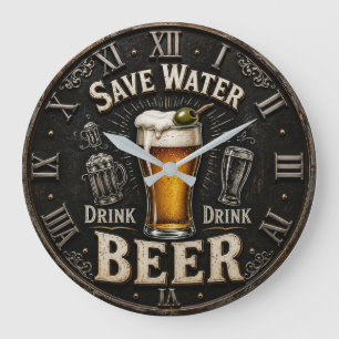 Save Water Drink Beer Man Cave Gift Large Clock