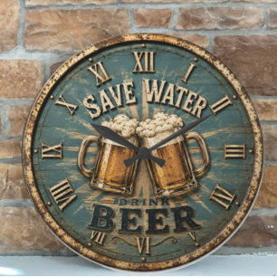 Save Water Drink Beer Rustic Home Bar Large Clock