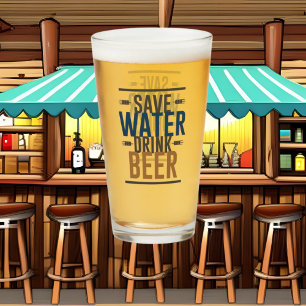 save water drink beer word art glass
