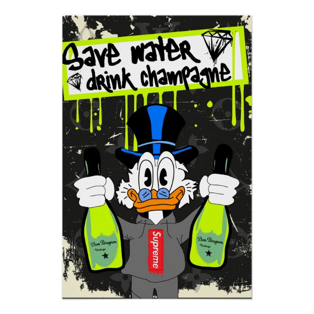 Save Water, Drink Champagne (Neon Drip Duck) Poster (Front)