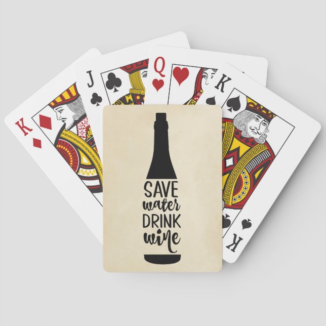 Save Water Drink Wine Black Bottle Silhouette Playing Cards (Back)