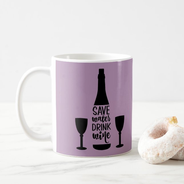 Save Water Drink Wine Black Bottle Two Glasses Coffee Mug (With Donut)