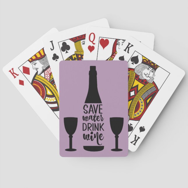Save Water Drink Wine Black Bottle Two Glasses Playing Cards (Back)