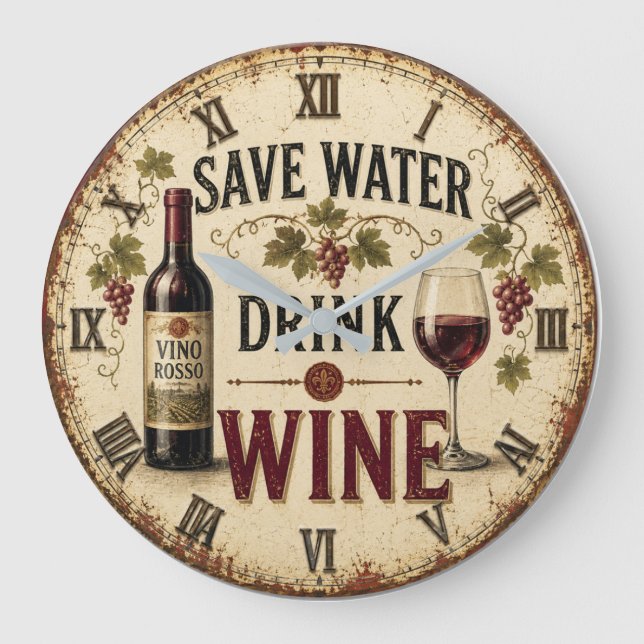 Save Water Drink Wine Large Clock (Front)