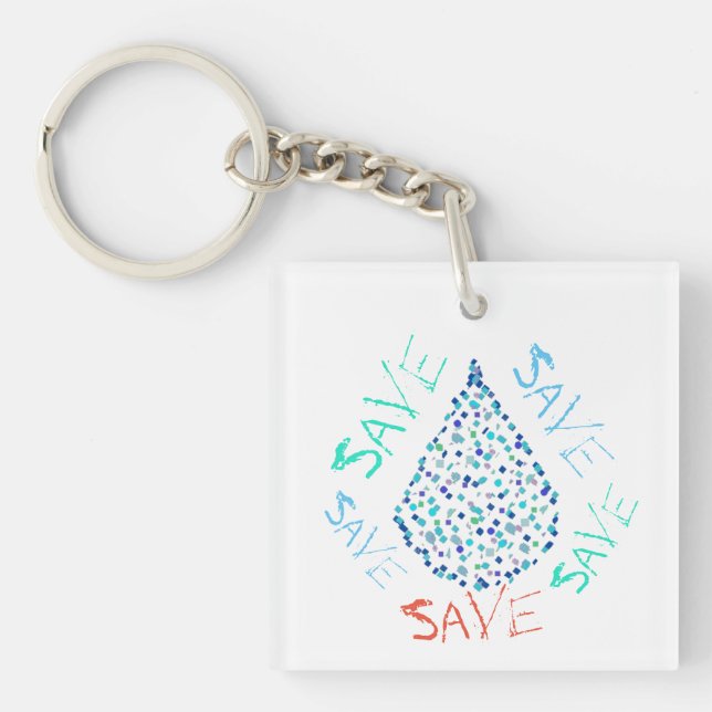 Save Water Drop Droplet Funky Key Ring (Front)