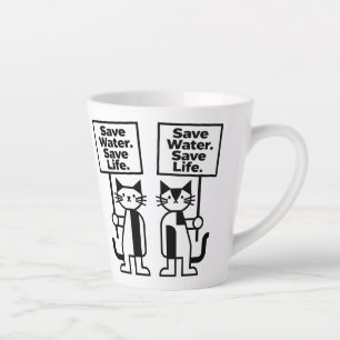 Save Water Save Life Cute Minimalist Cat Activist Latte Mug