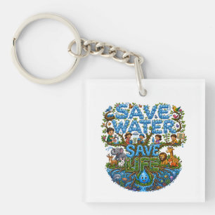 Save Water Save Life Environmental Conservation Key Ring