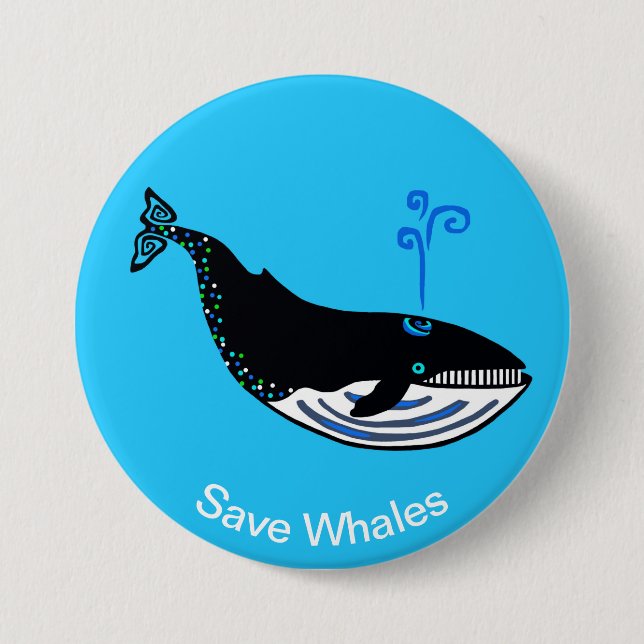 Save WHALES -Animal lover- Wildlife - Blue  button (Front)