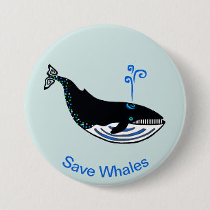 Save WHALES- Endangered animal graphic  - 7.5 Cm Round Badge