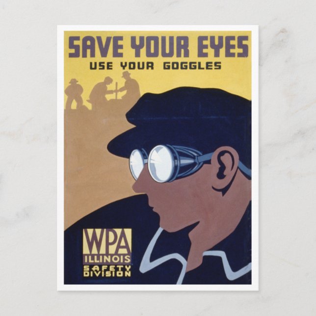 Save Your Eyes Vintage Goggles Safety Postcard (Front)