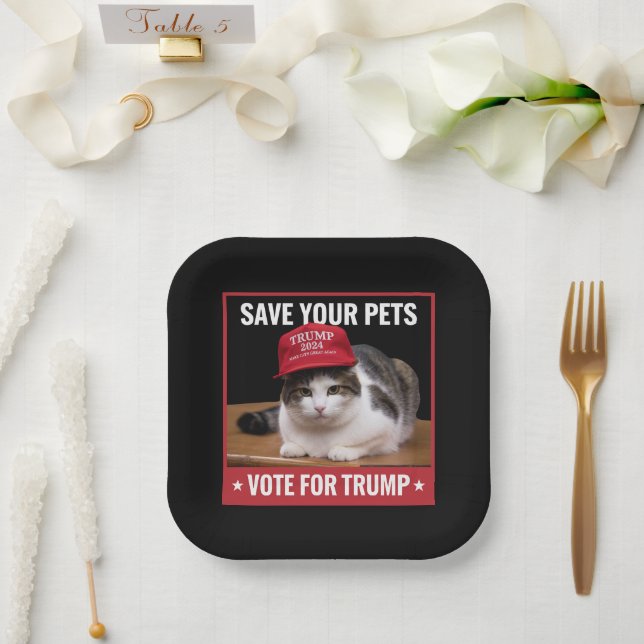 Save Your Pets Vote for Trump US Election Quote Paper Plate (Wedding)