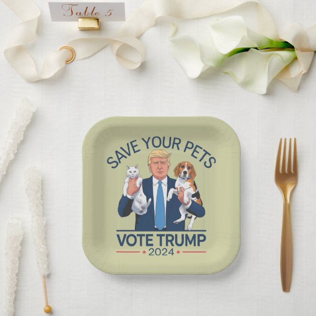Save Your Pets Vote for Trump US Election Quote Paper Plate (Wedding)