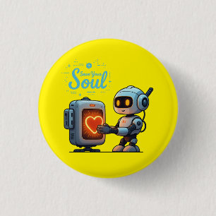 Save Your Soul Cute Robot Holding Heart – Futurist 3 Cm Round Badge