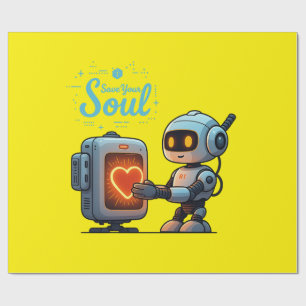 Save Your Soul Cute Robot Holding Heart – Futurist Wrapping Paper