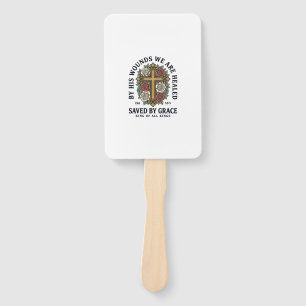 Saved By Grace Christian Cross Floral Shirt Hand Fan
