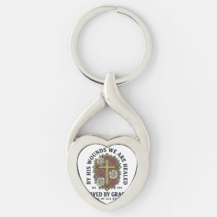 Saved By Grace Christian Cross Floral Shirt Key Ring