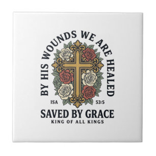 Saved By Grace Christian Cross Floral Shirt Tile