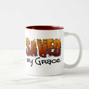 Saved by grace Christian design Two-Tone Coffee Mug
